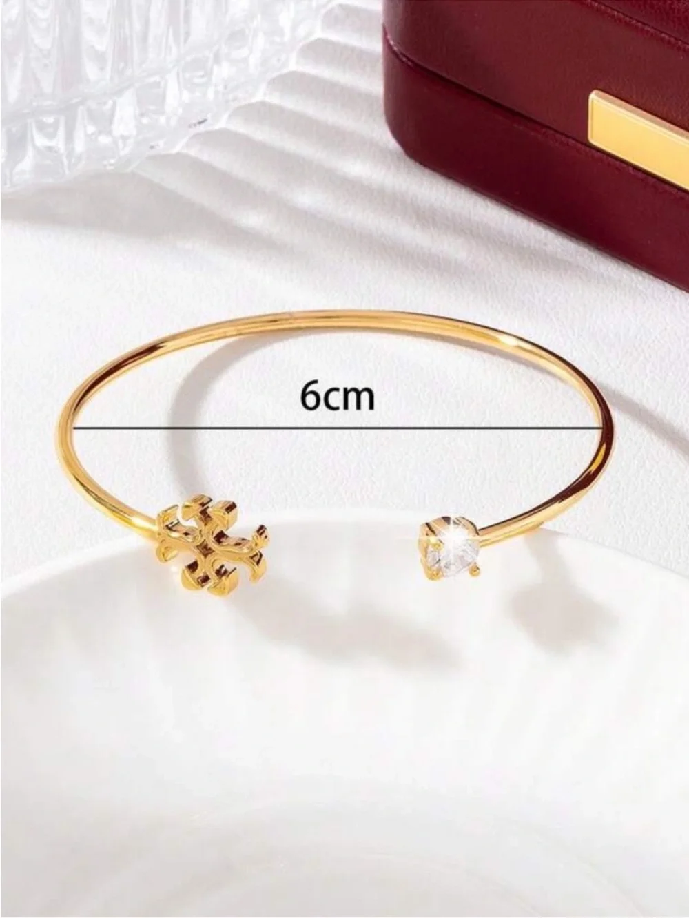 Tory Burch Gold Open Cuff with Logo and Crystal